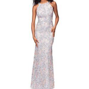 XSCAPE Petite High-Neck Sleeveless Lace Sheath Gown 4P NWT